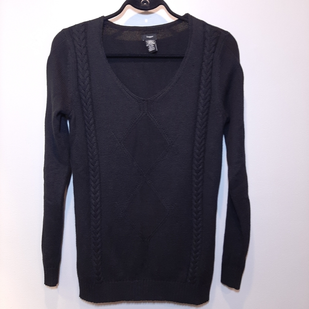 Haggar Cable Knit Scoop Neck Fitted Tunic Sweater Womens Size Small Black - Picture 9 of 10